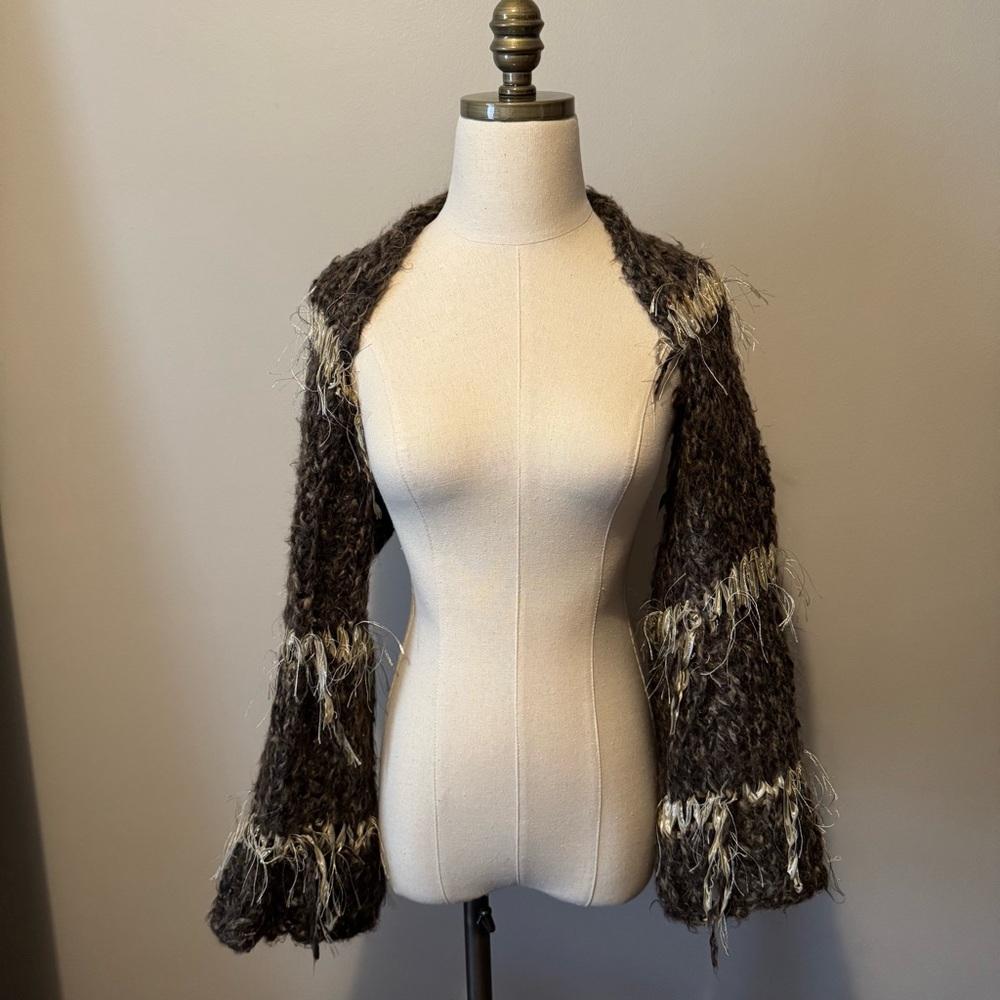 Cozy Brown and Cream Shrug with Textured Design